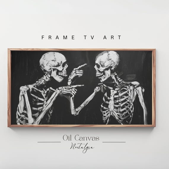 Halloween Frame Tv Art Funny Skeleton Painting Spooky Moody Decor