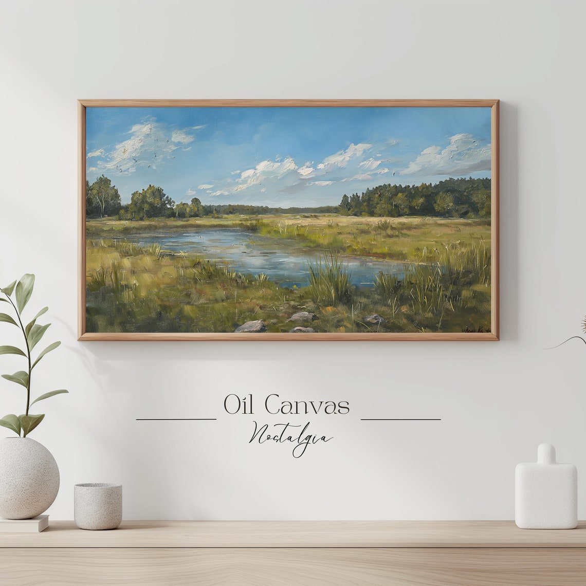 Summer Landscape Oil Painting Frame Tv Art Vintage Country Farmhouse Wall Decor - Image 3