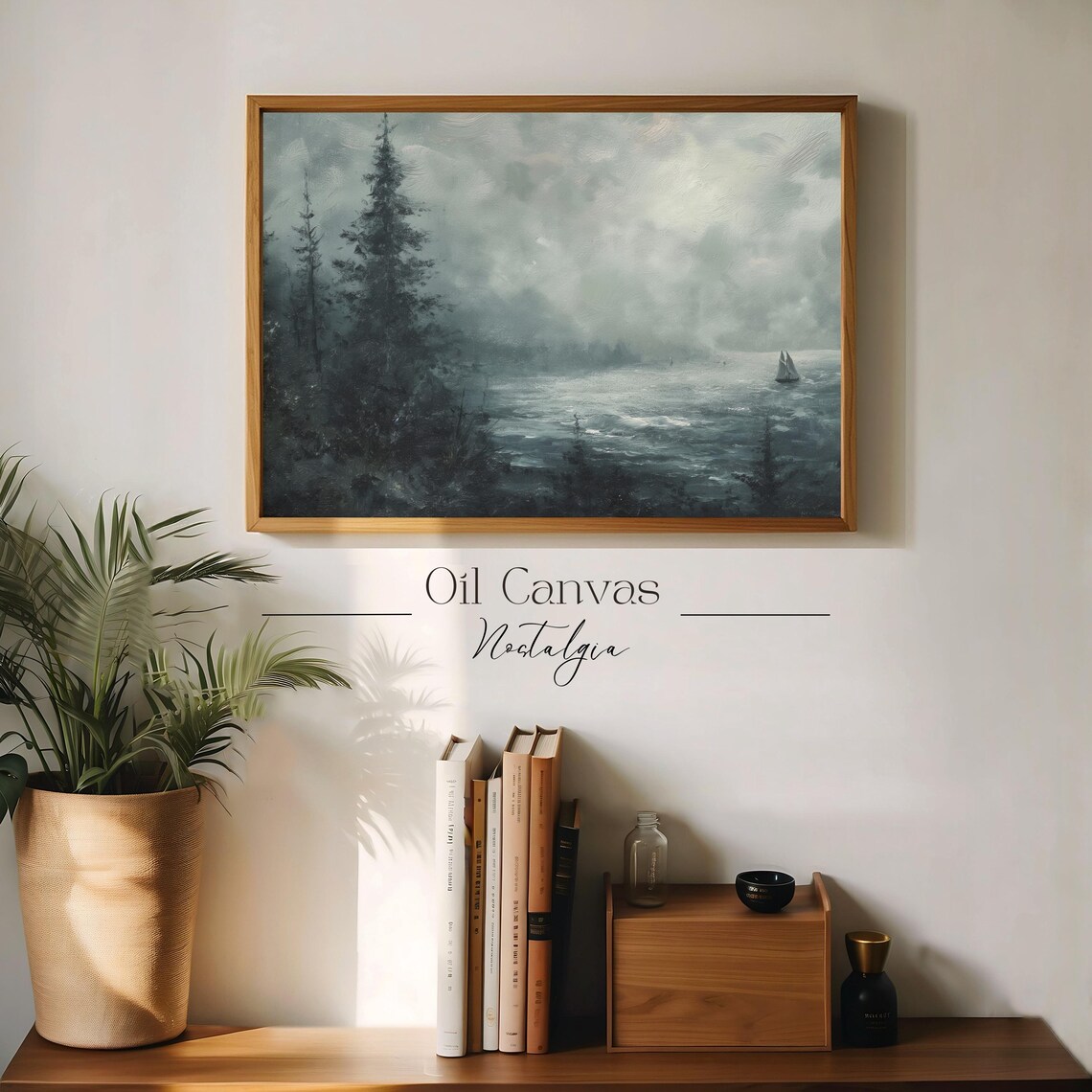 Wall Art Abstract Sea Moody Oil Painting Lakehouse Decor Landscape Blue Nautical Seascape - Image 3
