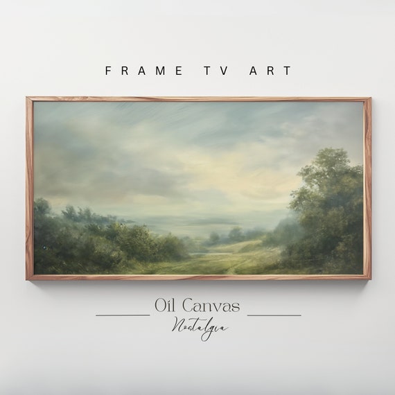 Autumn Landscape Oil Painting Frame Tv Art Rustic Country Decor Moody Muted Colours