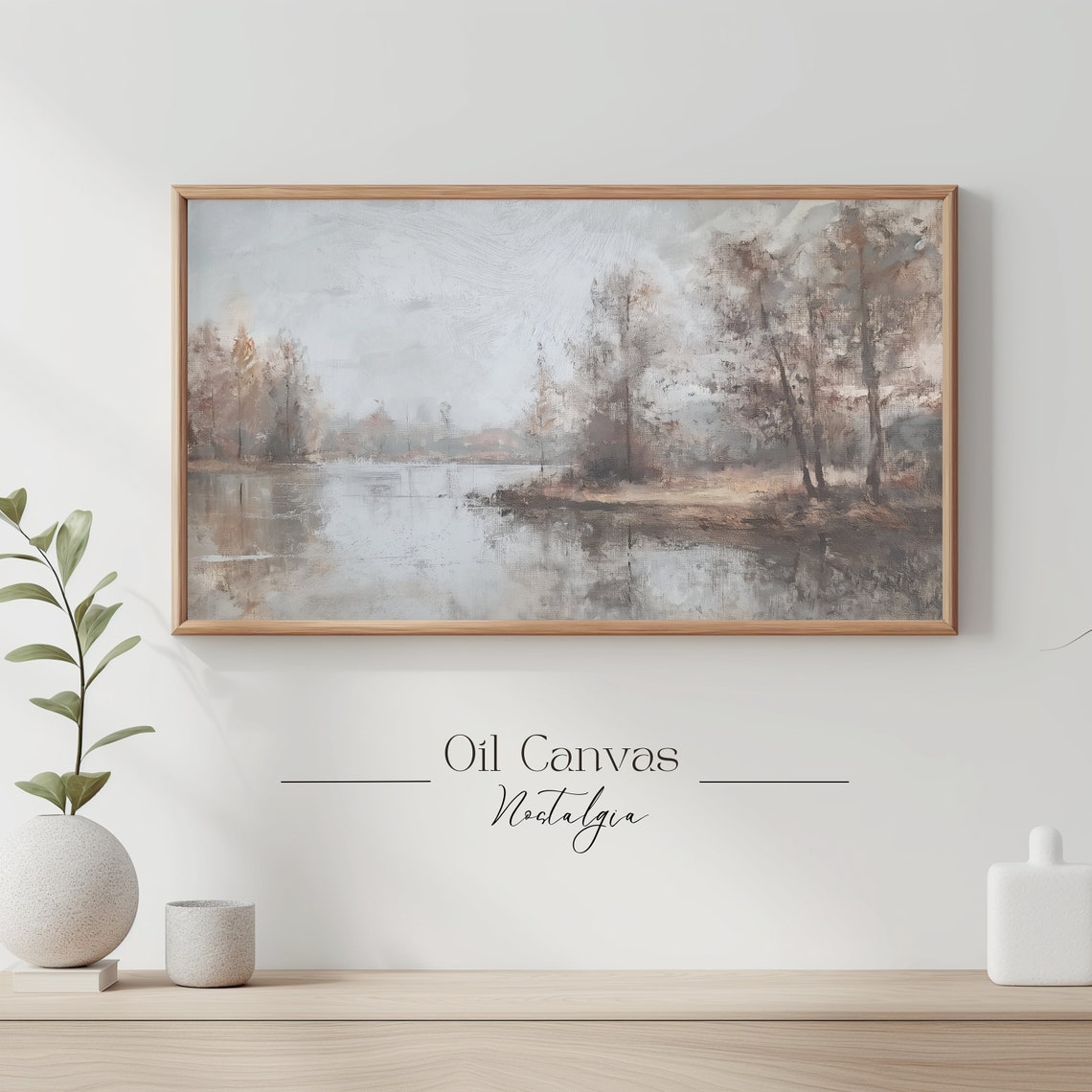 Misty Winter Lake Foggy Forest Reflections Muted Neutral Nature Poster - Image 3