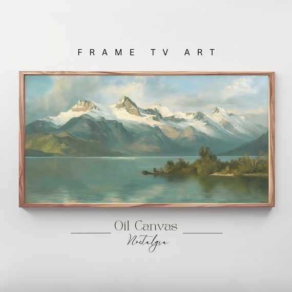 Mountain Landscape Frame Tv Art Vintage Rustic Scenery Oil Painting Farmhouse Decor Nature Wall Art Instant