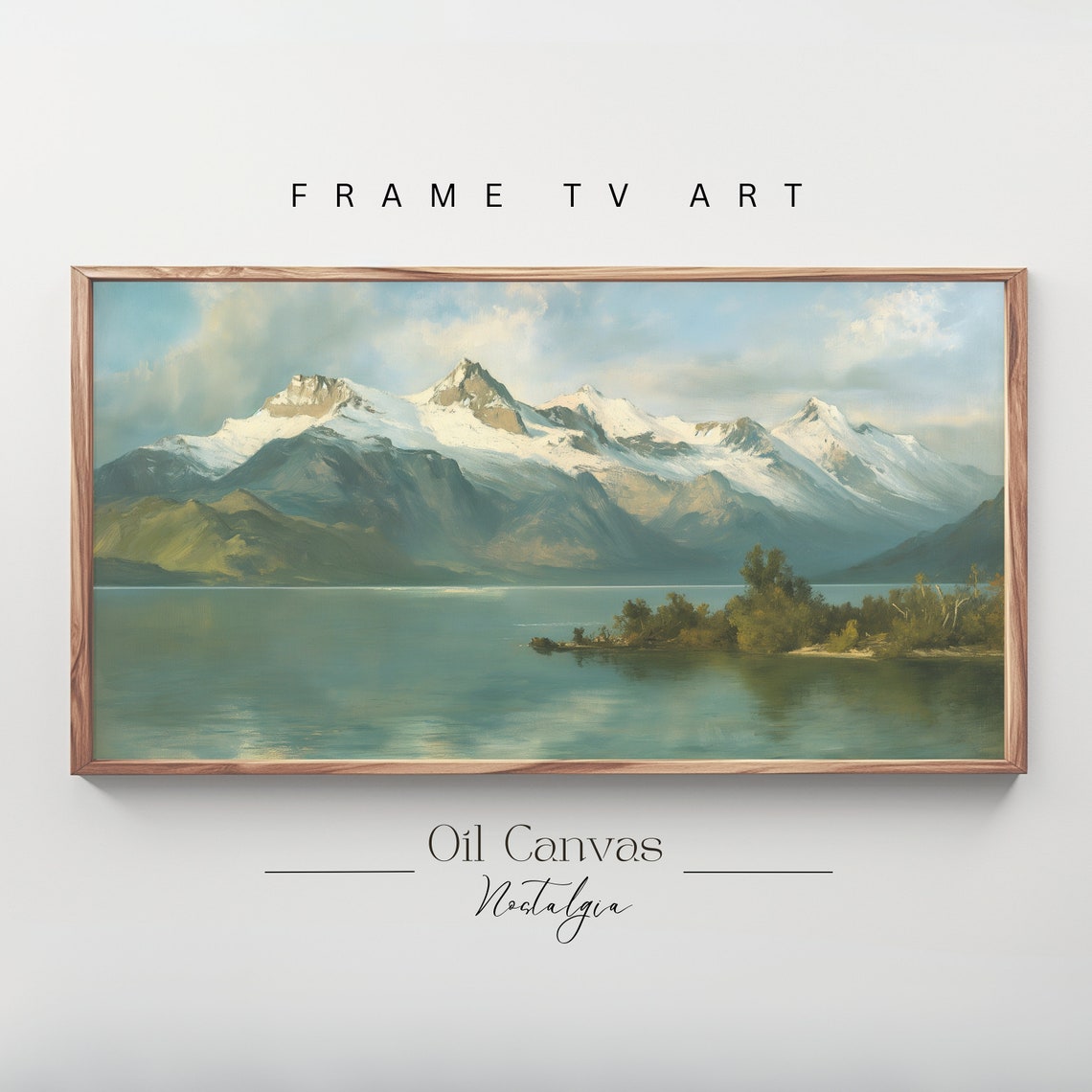 Mountain Landscape Frame Tv Art Vintage Rustic Scenery Oil Painting Farmhouse Decor Nature Wall Art Instant