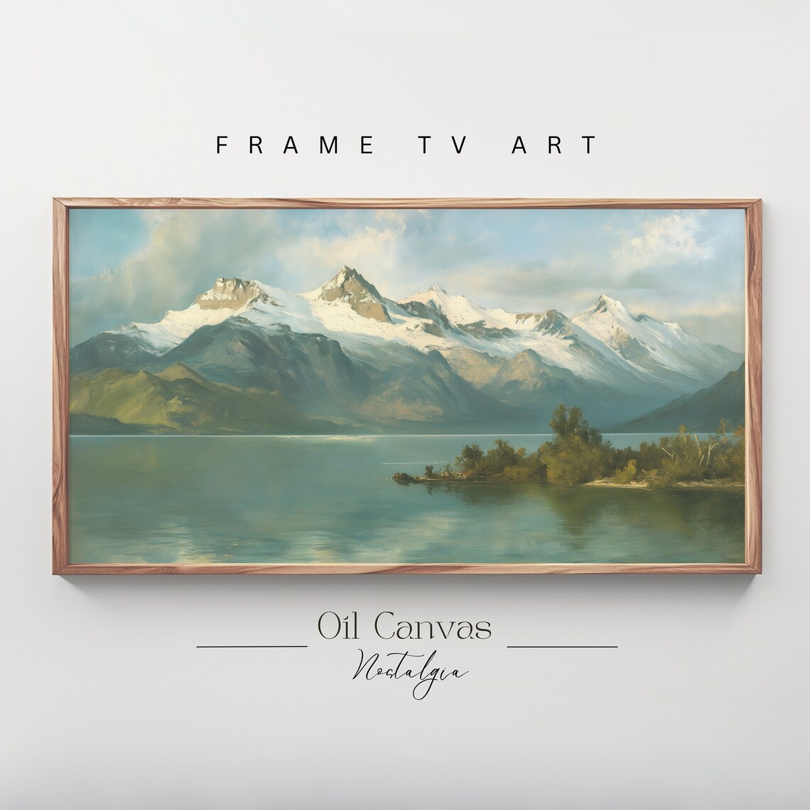 Snowcapped Alpine Peaks Over Emerald Mountain Lake View Travel Poster