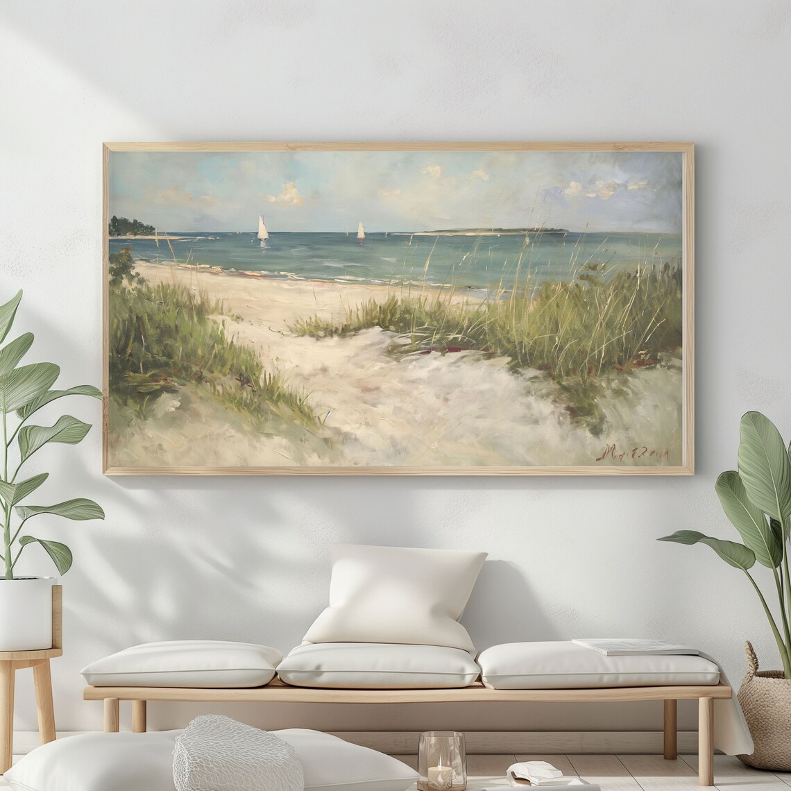Frame Tv Art Vintage Beach Oil Painting Summer Sea Art Ocean Frame Tv Art Costal Landscape Blue Nautical Seascape - Image 2