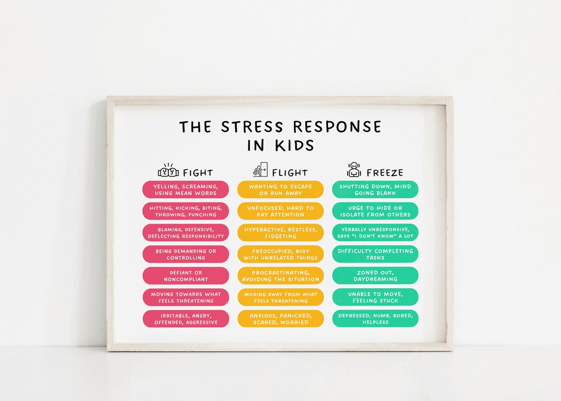 The Stress Response in Kids Fight Flight Freeze Chart Poster