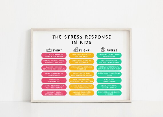 The Stress Response in Kids Fight Flight Freeze Chart Poster