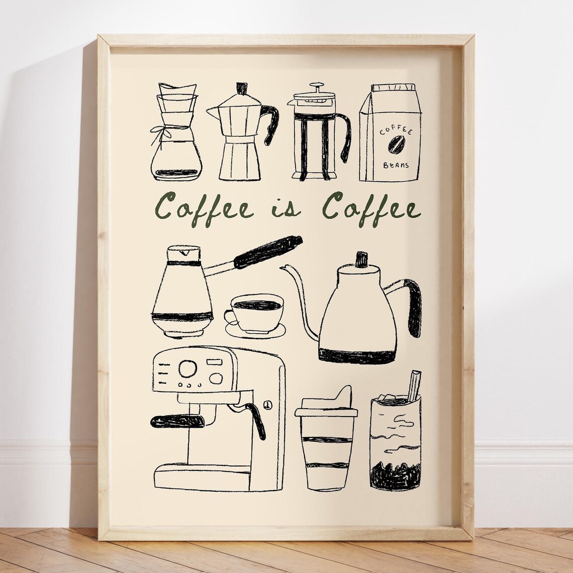 Coffee Is Coffee Brew Methods Hand Drawn Barista Illustration Poster