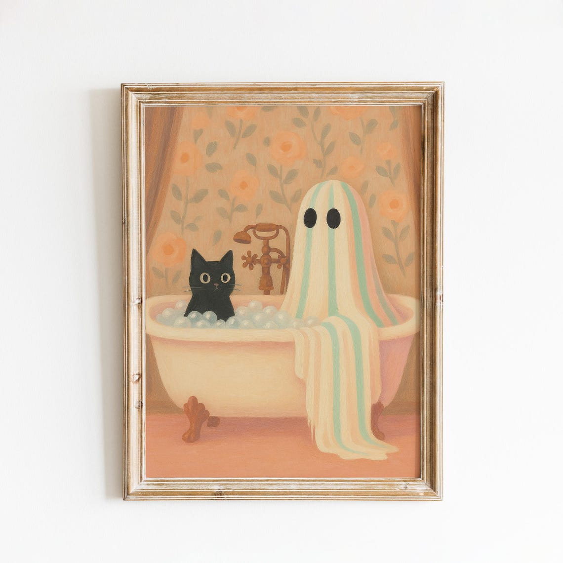 And Cat In Bathtub Cute Spooky Wall Art