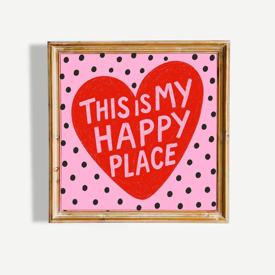 This Is My Happy Place Red Heart Pink Polka Dot Wall Art Decor