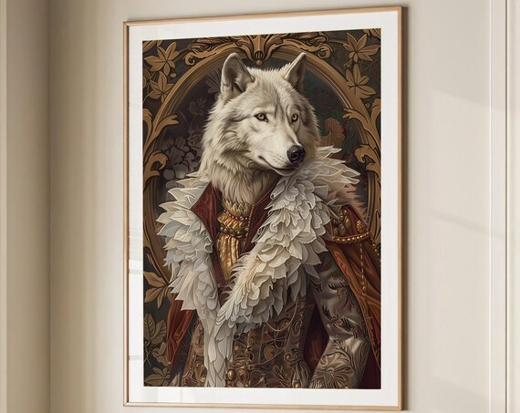 Noble White Wolf Royal Renaissance Aristocrat Portrait Animal Poster