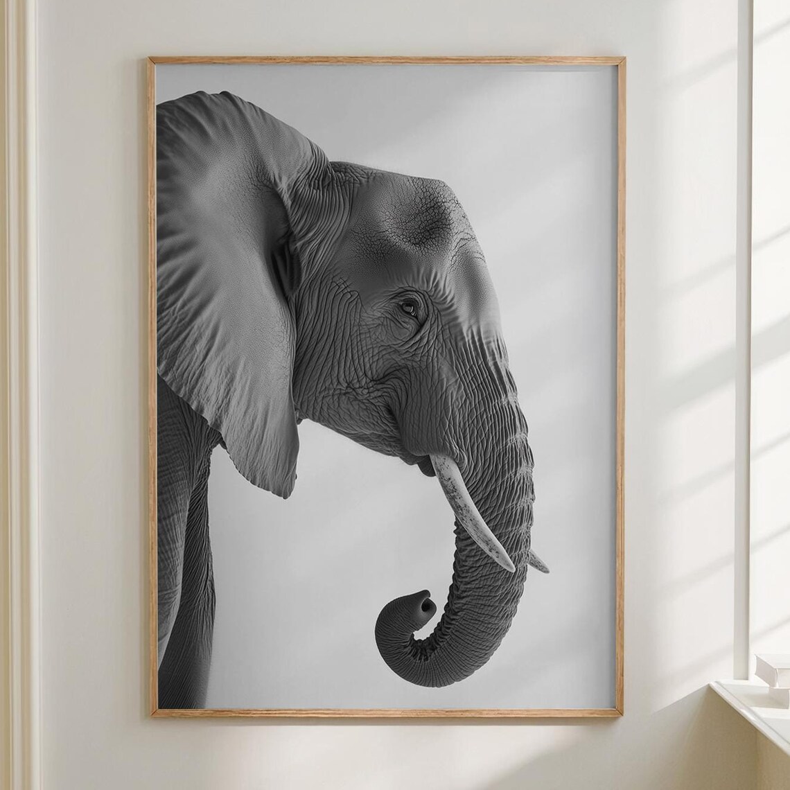Black and White Elephant Head Profile Portrait Photography Poster