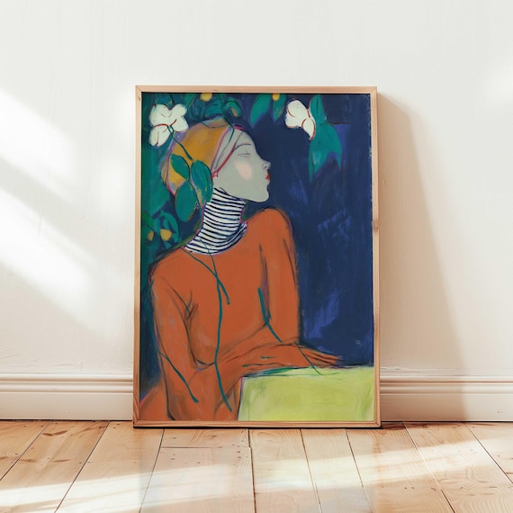 Modern Feminine Art Abstract Woman Floral Print Colorful Minimalist Portrait Wall Illustration Decor