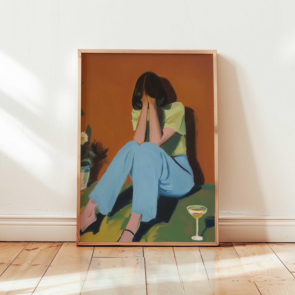 Contemplative Woman Seated Modern Figurative Painting Art Print