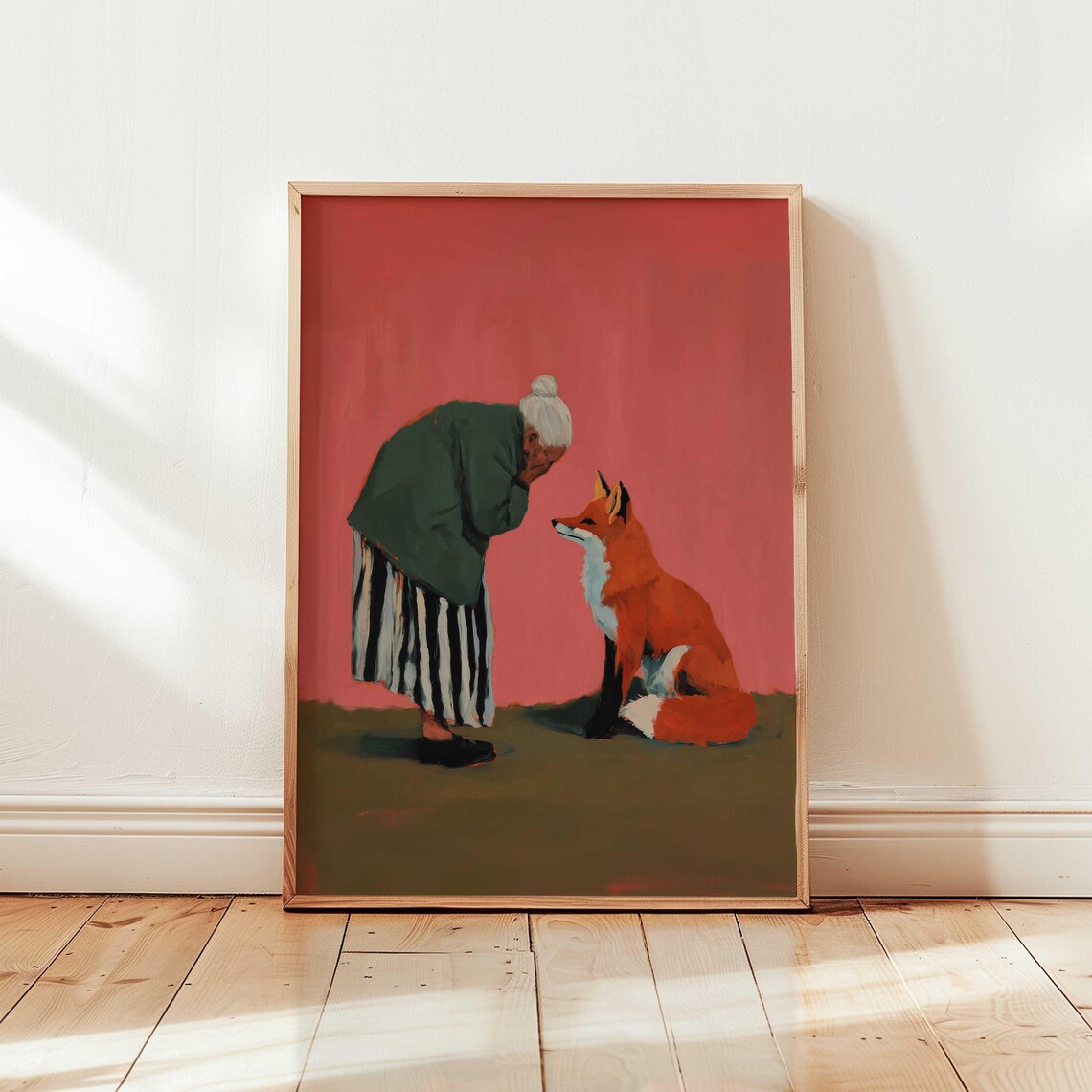 Fox And Woman Wall Art Whimsical Animal Print Modern Surreal Artwork Maximalist