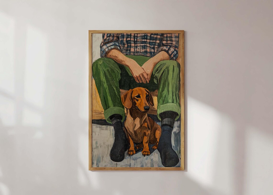 Rustic Dachshund With Owner Warm Earthy Acrylic Portrait Dog Poster