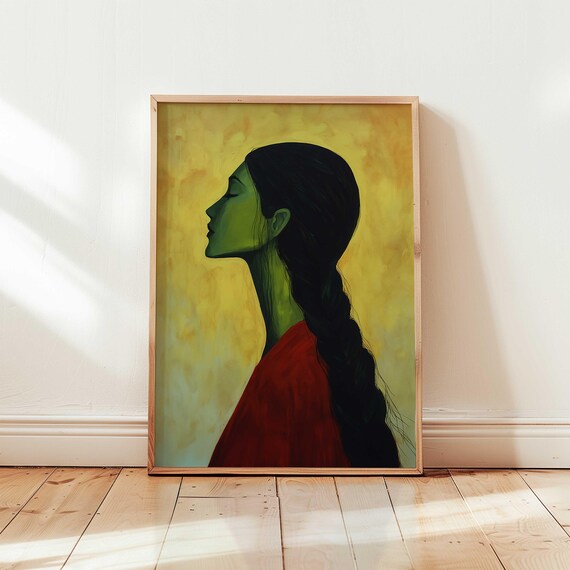 Ethereal Woman Portrait Modern Figurative Wall Art Bold Abstract Female Painting Surreal Minimalist Print Dark Feminine Decor
