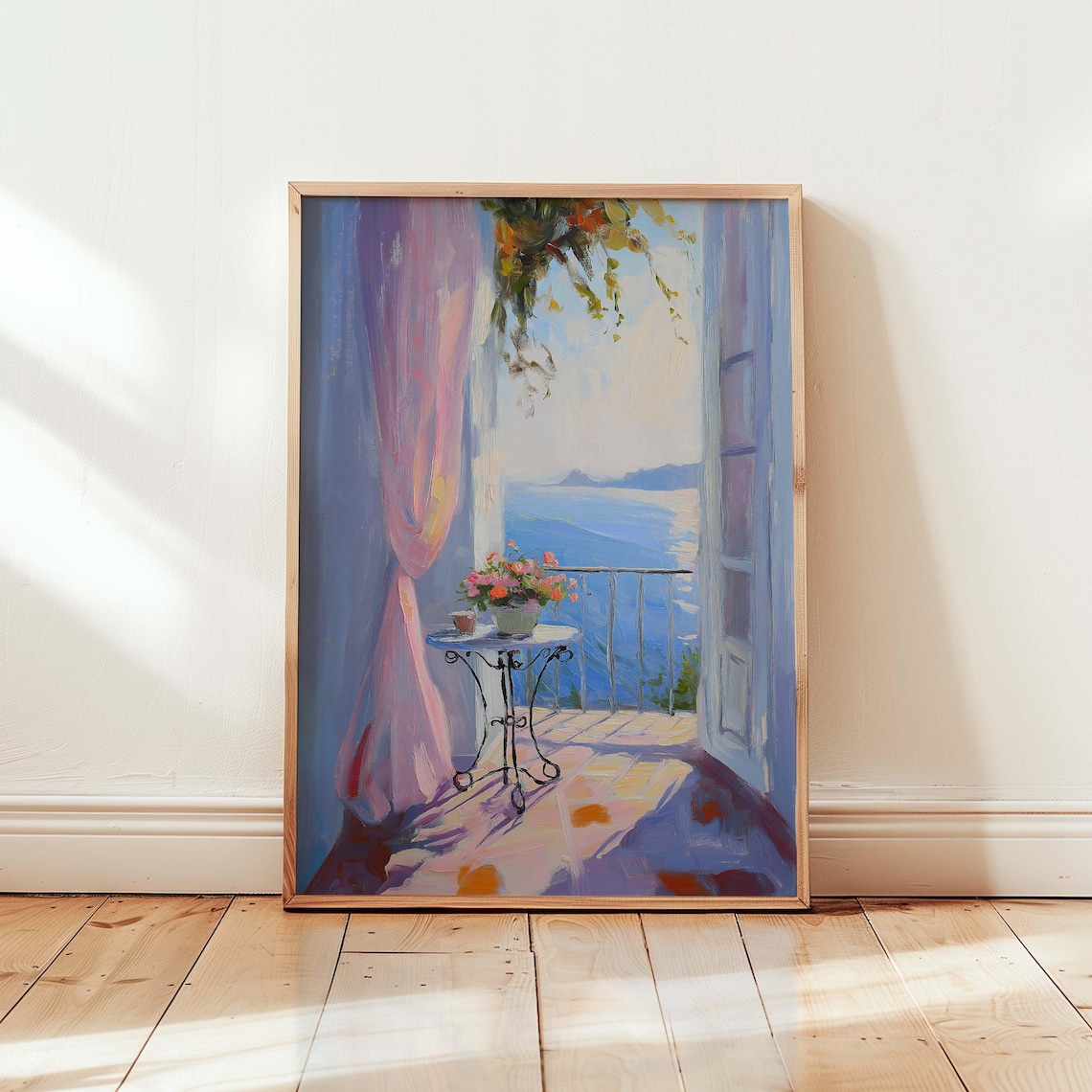 Sunlit Mediterranean Balcony With Sea View Coastal Painting Poster