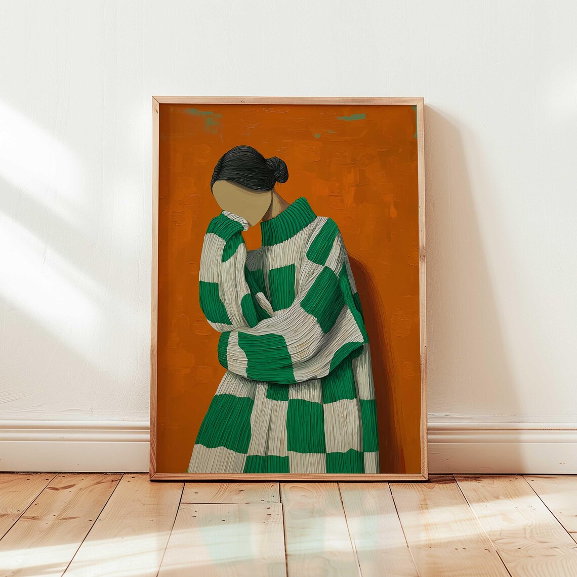 Modern Fashion Girl Portrait, Checker Sweater Art Print