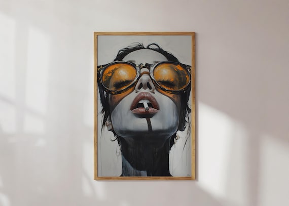 Bold Modern Portrait Wall Art Edgy Woman With Sunglasses Print Cool Contemporary Home Decor Statement Artwork For Living Room