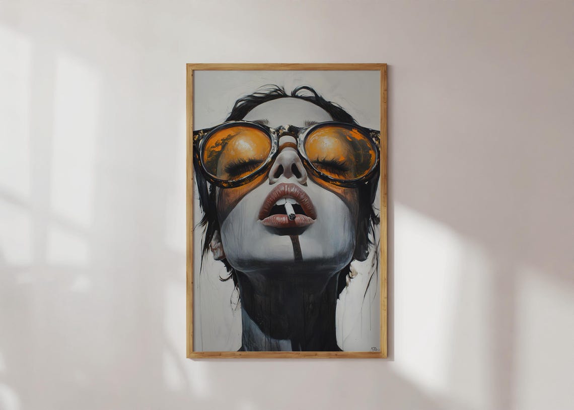 Edgy Woman with Orange Sunglasses Modern Portrait Art Print Bold