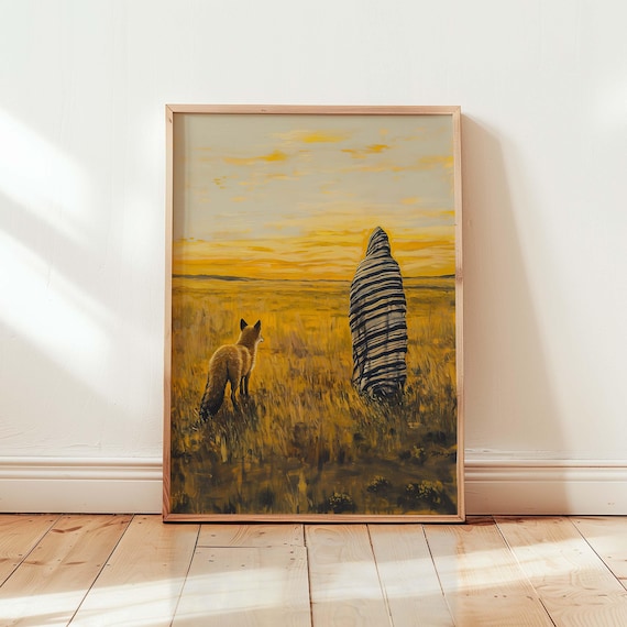 Woman And Fox Art Print Bold Color Figurative Wall Modern Acrylic Wildlife Artwork Symbolism Lover