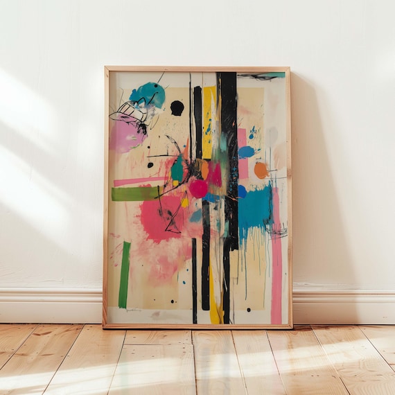 Colorful Abstract Modern Art Vibrant Geometric Artwork Large Maximalist Print Bold And Playful Wall Decor Vivid