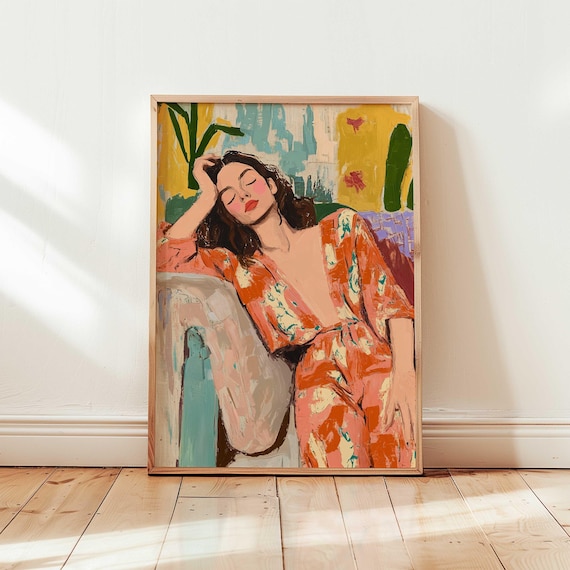 Eclectic Fashion Wall Art Woman Sleeping Print Living Room Decor Trendy Bold 70sposter Relaxing Sleep Artwork