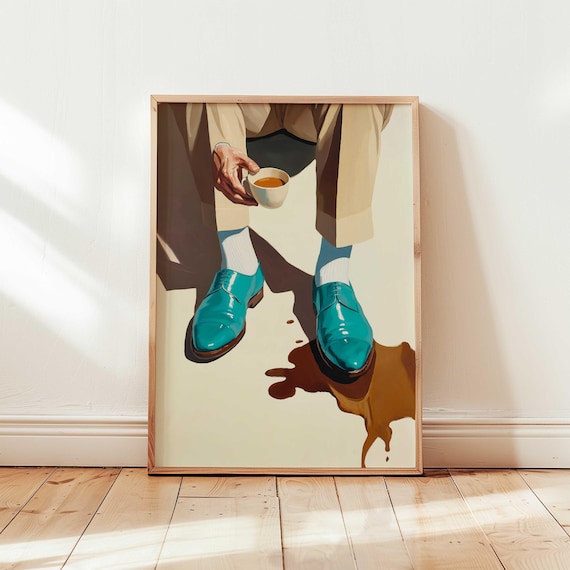 Coffee Spill Art Print Retro Wall Midcentury Modern Decor Bold Minimalist Illustration Trendy Fashion Poster