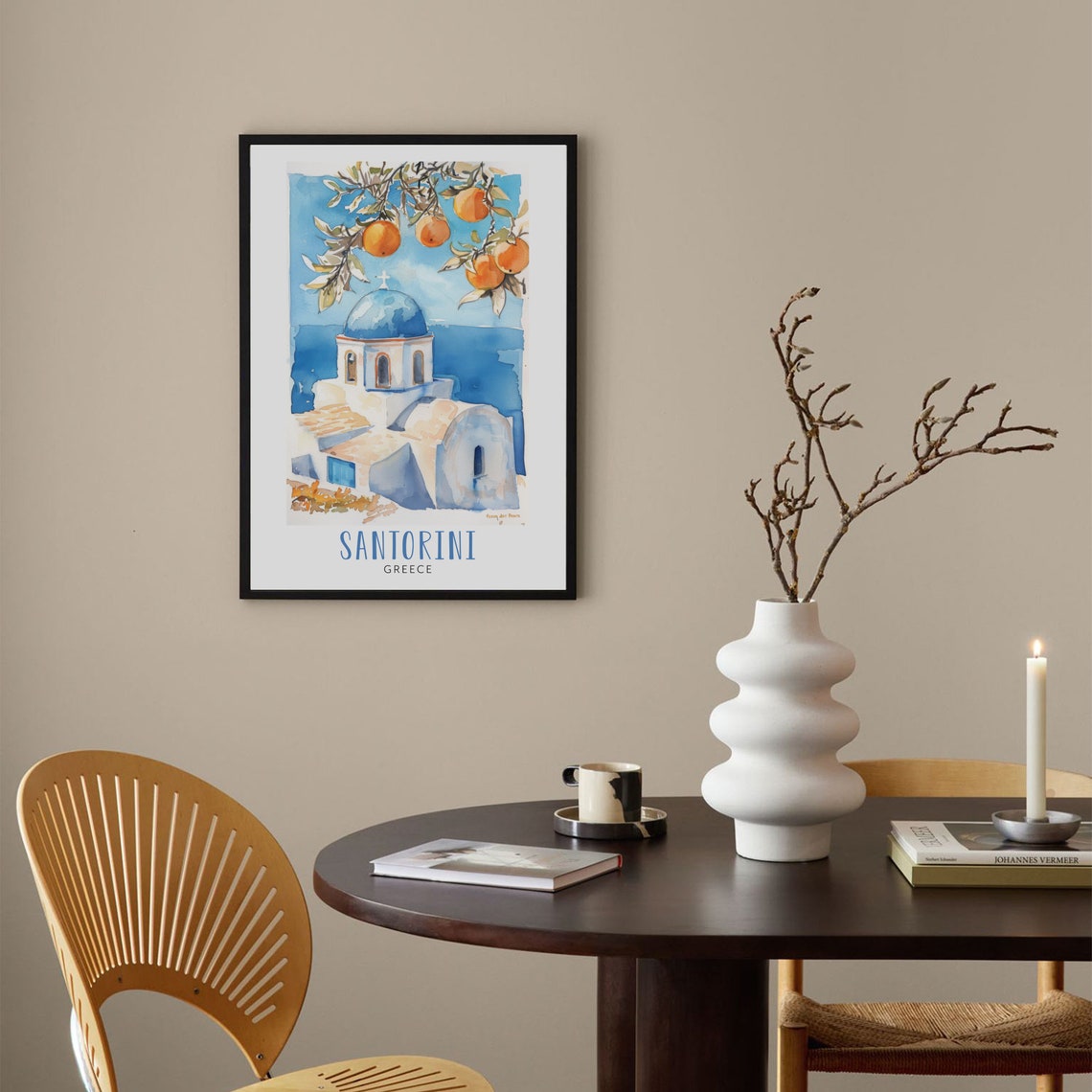 Santorini Greece Blue Dome Church Watercolor Travel Art Poster - Image 4