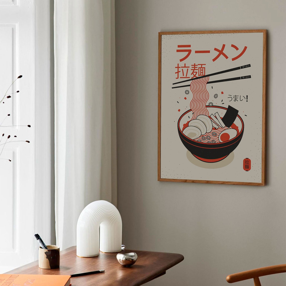 Ramen Bowl Chopsticks Japanese Noodle Illustration Kitchen Poster - Image 3