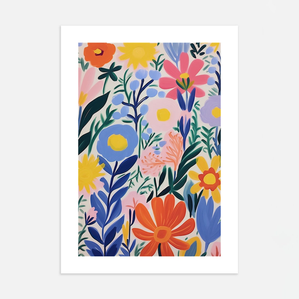 Bright Folk Art Wildflower Garden Colorful Floral Wall Poster - Image 2