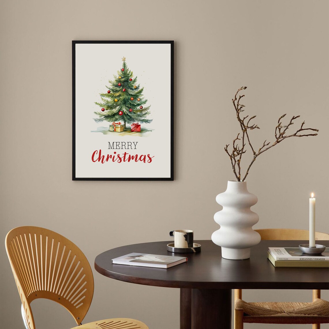 Merry Christmas Watercolor Tree Gifts Holiday Greeting Poster - Image 2