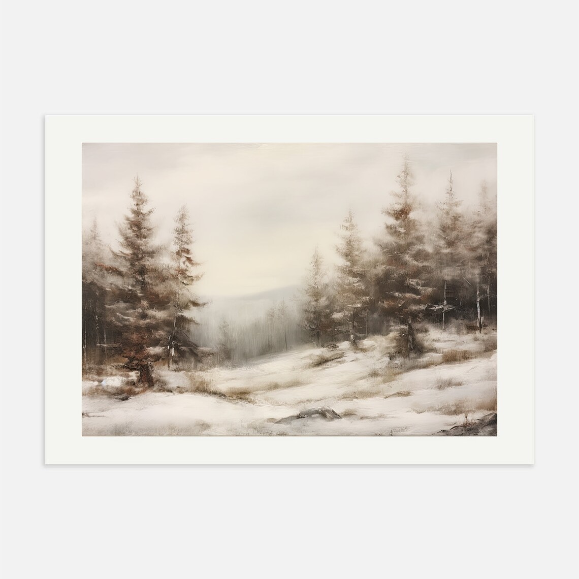 Snowy Winter Pine Hillside Vintage Landscape Painting Poster - Image 2