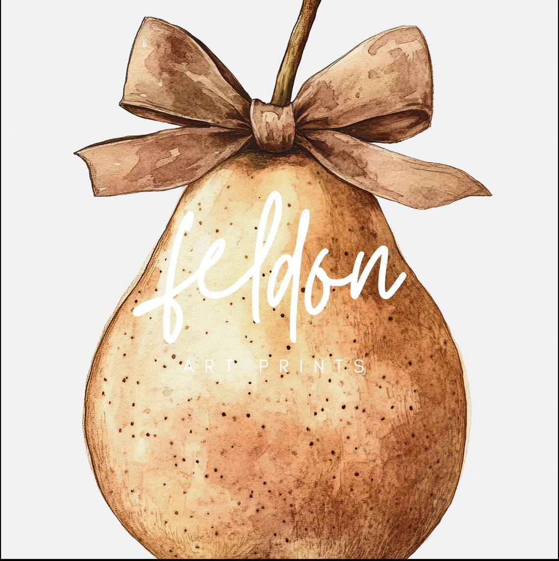 Watercolor Pear Beige Bow Minimalist Fruit Kitchen Art Poster - Image 2