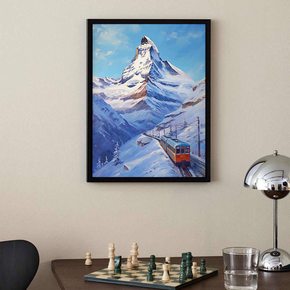 Matterhorn Swiss Alps Snowy Peak Train Winter Mountain Poster - Image 2