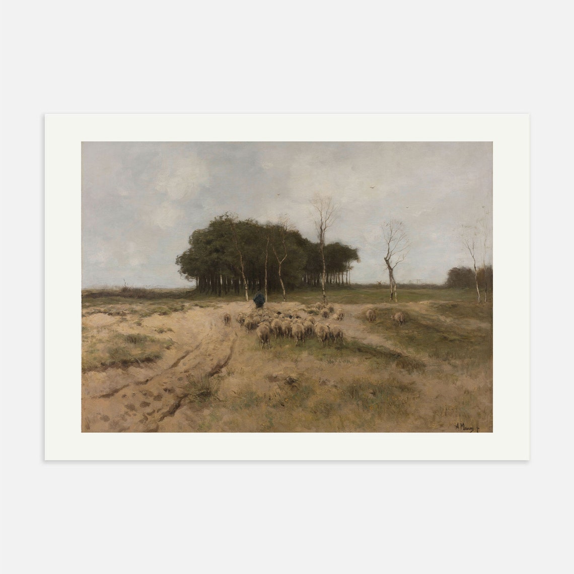 Shepherd Guiding Sheep Flock Across Moor Vintage Pastoral Poster - Image 4