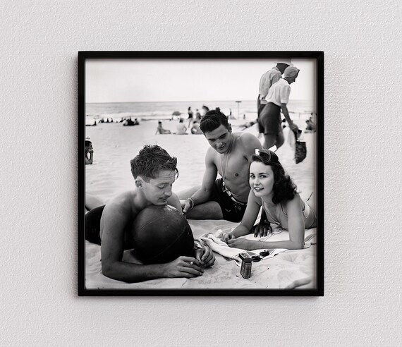 Vintage Black And White Beach Friends Classic Summer Day Poster
