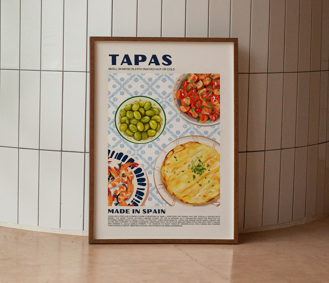 Tapas Art Print, Spain Cuisine Kitchen Decor - Image 3