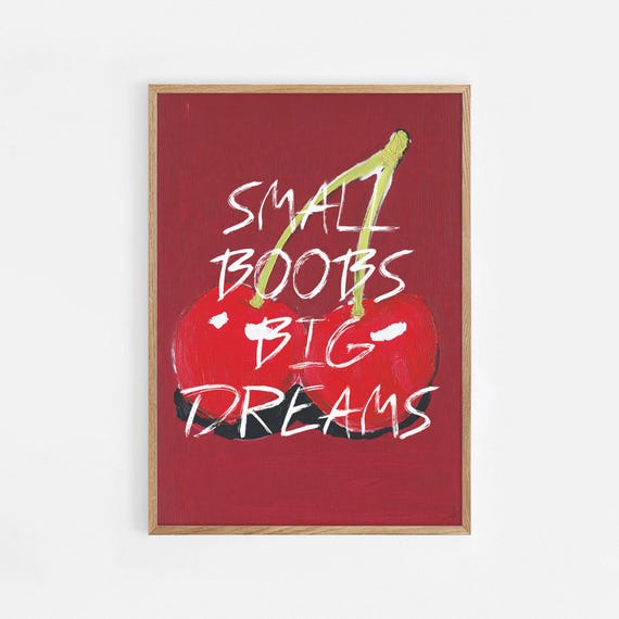 Small Boobs Big Dreams Cherry Wall Art Decor Fun Quote Poster Feminine Home Dorm Room Print Unique Gift 839