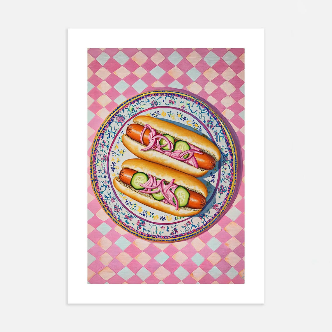 Pink Hot Dogs Retro Food Illustration Fun Diner Kitchen Poster - Image 3