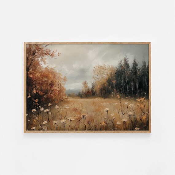 Golden Wildflower Autumn Meadow Vintage Landscape Painting Poster