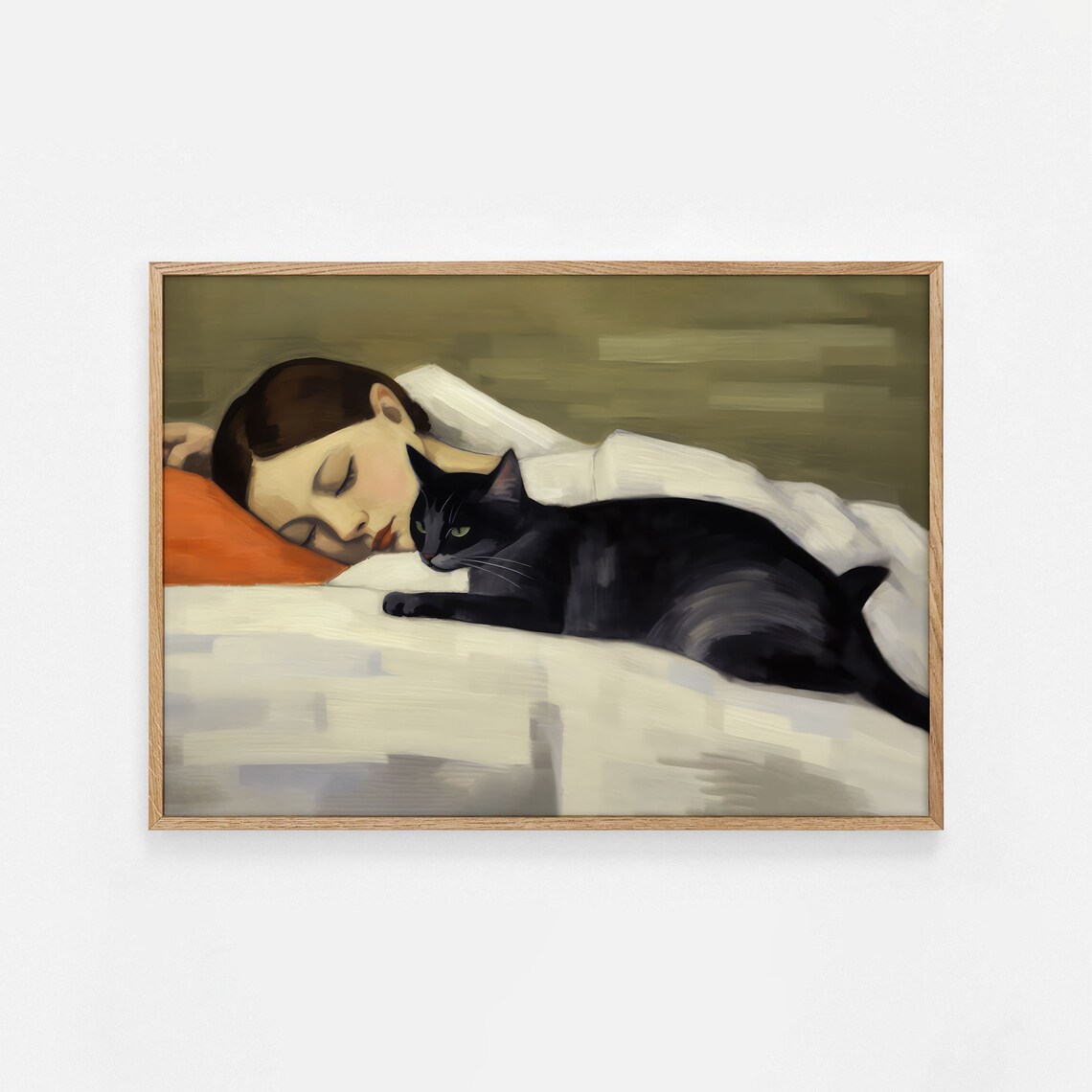 Woman and Cat Painting, Modern Cat Wall Art Print