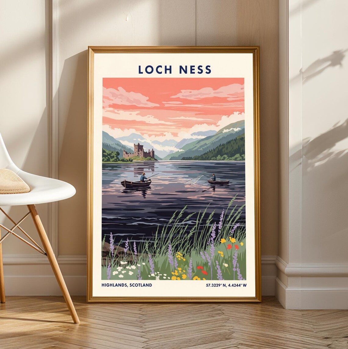 Loch Ness Highlands Scotland Sunset Castle Vintage Travel Poster