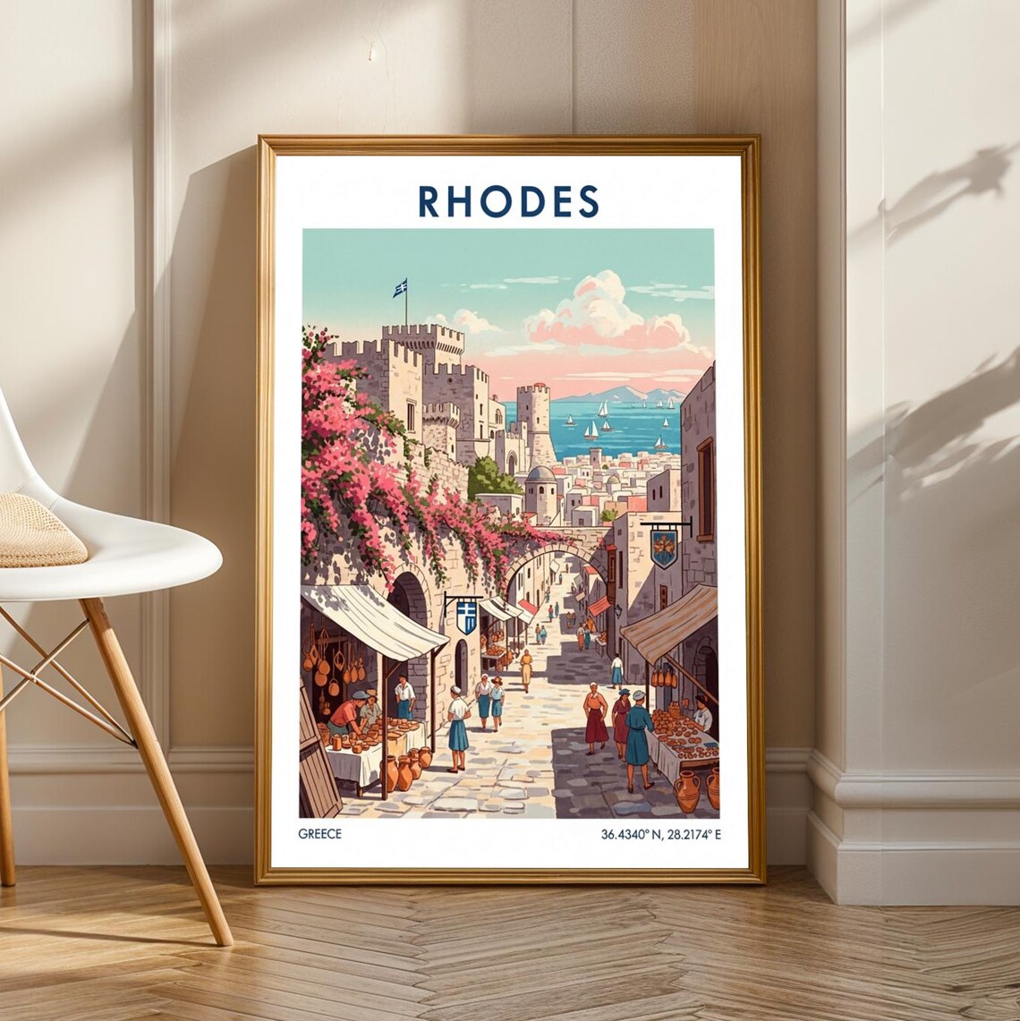 Rhodes Vintage Travel Poster, Greek Island Decor