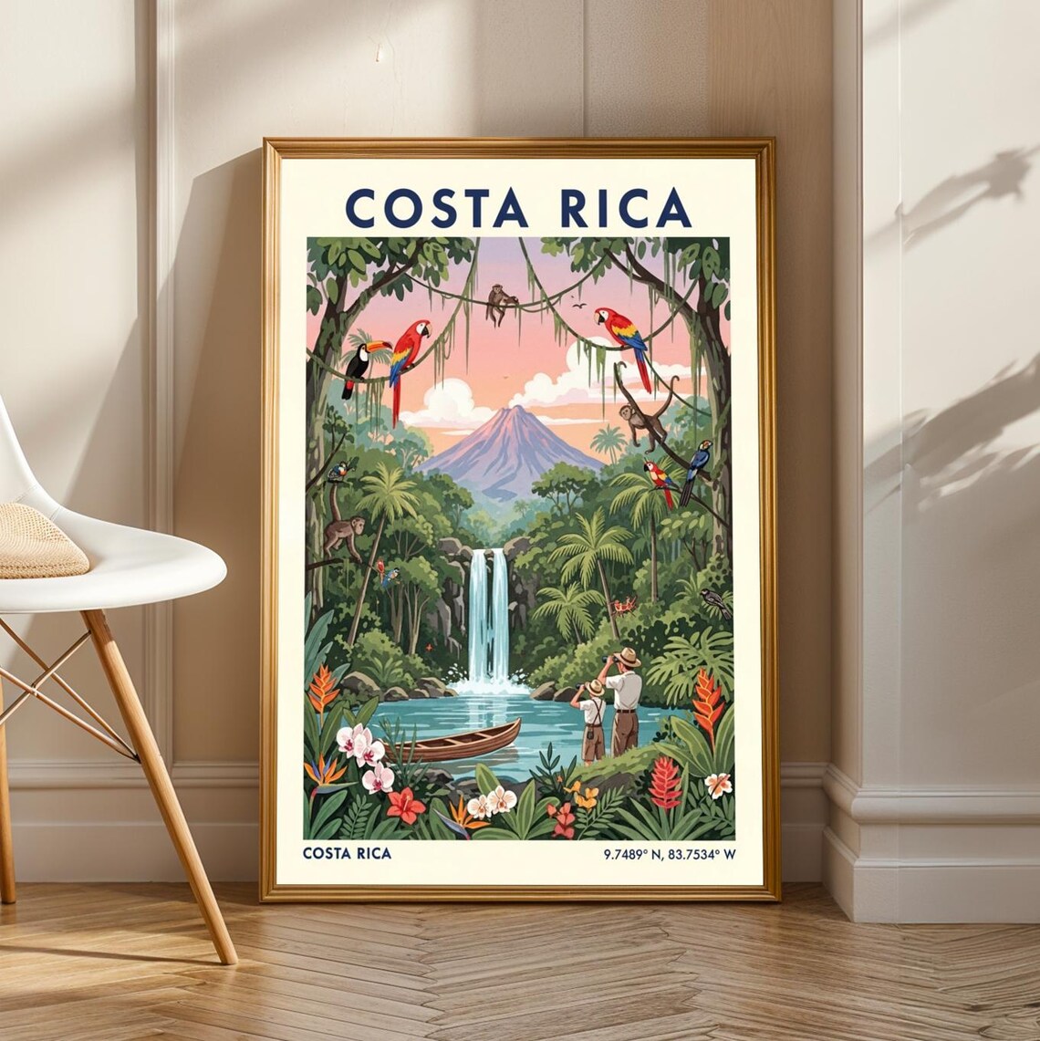 Costa Rica Vintage Travel Poster, Tropical Landscape
