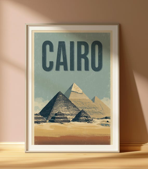 Cairo Print Egypt Wall Art Poster Travel Pyramid Desert Africa Retro Egyptian