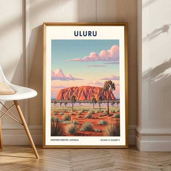 Uluru Art Print Orange Pink Blue Green Landscape Australian Travel Decor Living Room Office