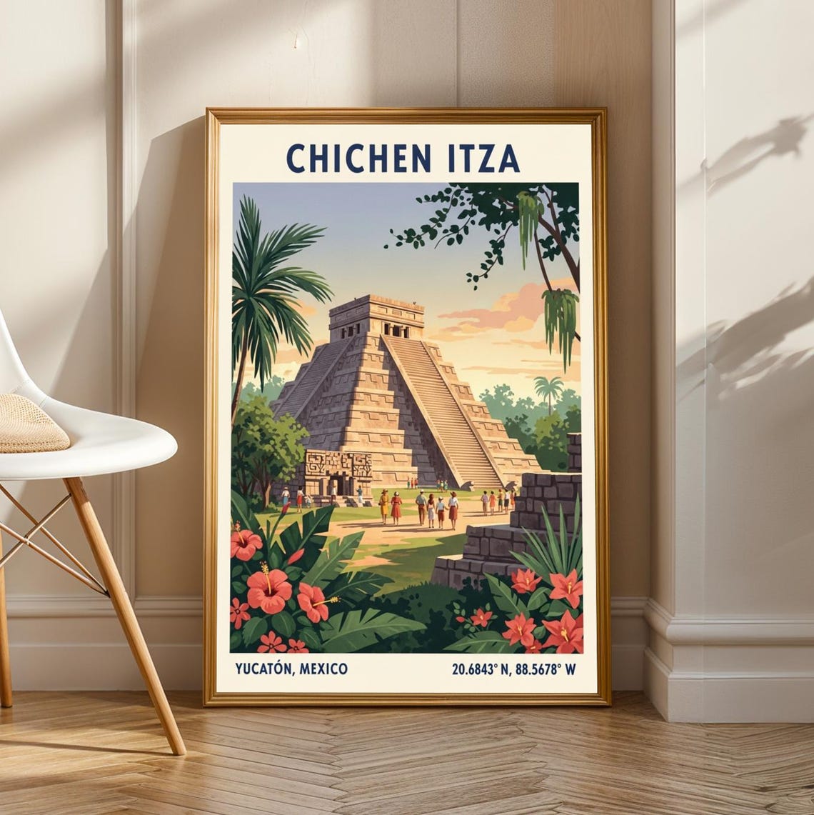 Chichen Itza Yucatán Mexico Mayan Pyramid Vintage Travel Poster