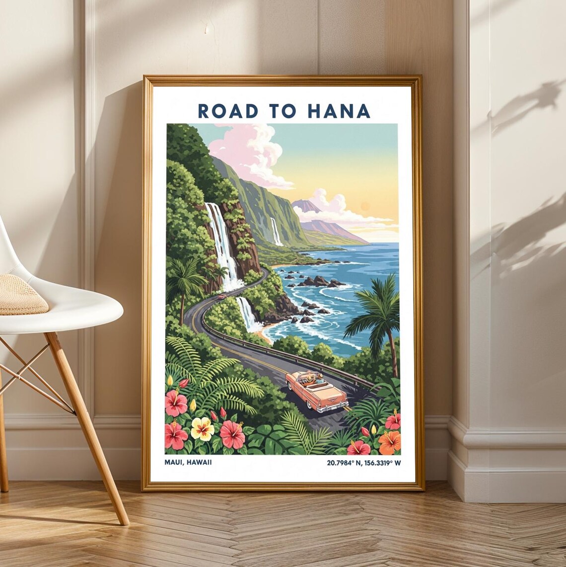 Road To Hana Maui Hawaii Retro Travel Poster Waterfalls Coastal Drive Artwork